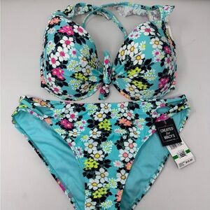 Macy's Floral Bikini Set - Turquoise and Multi